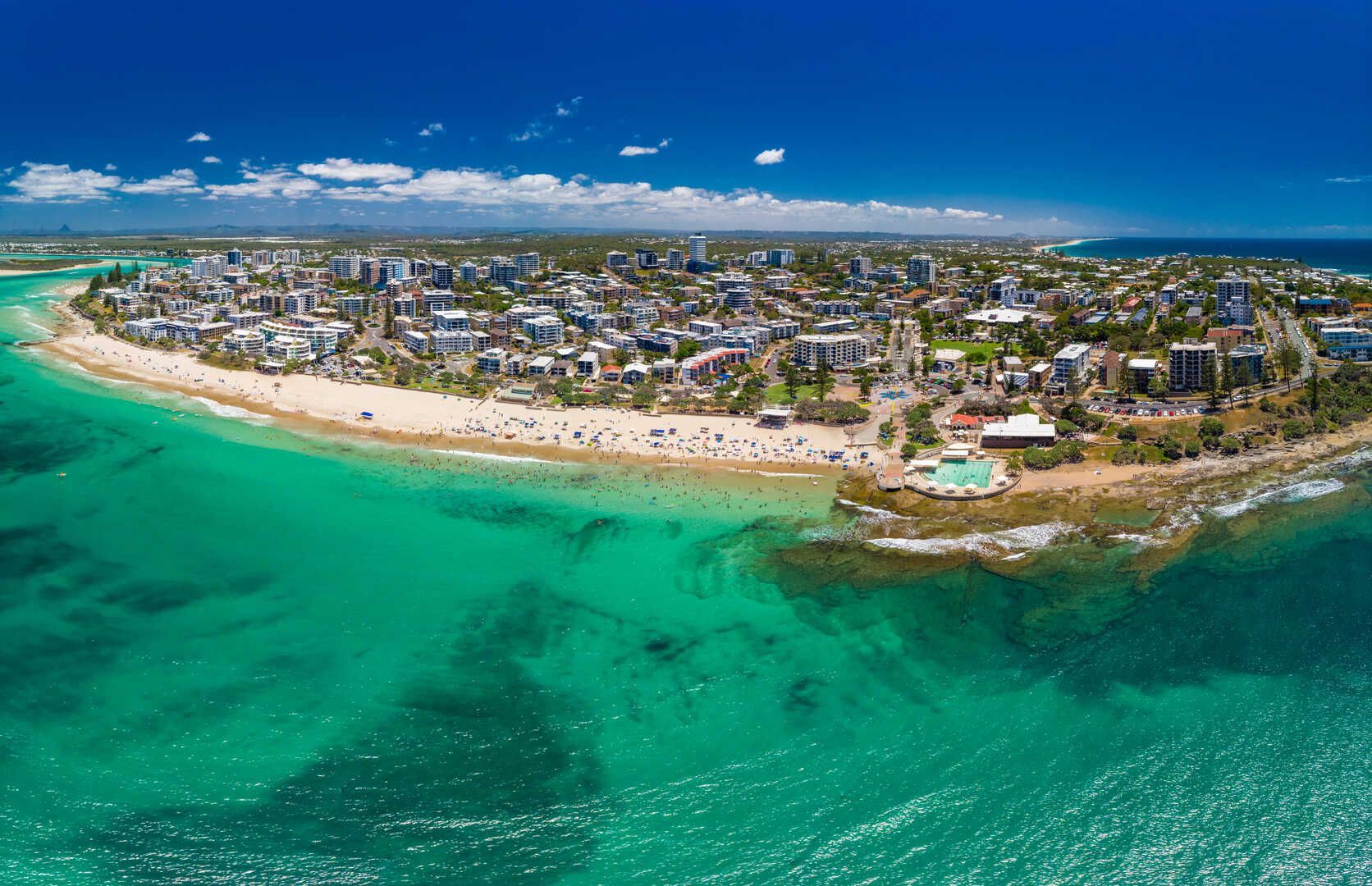 An aerial view of a city of the sunshine coast.