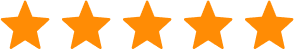 Five orange stars in a row on a white background