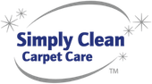Simply Clean Carpet Care logo with blue text and silver stars on a white background