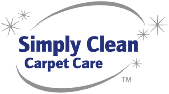 Simply Clean Carpet Care logo with blue text and silver stars on a white background