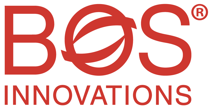 BOS Innovations logo in red with stylized “O” and the word “INNOVATIONS” below