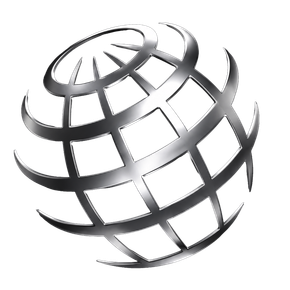 Gray globe-like wireframe logo with curved grid lines and a small top cap