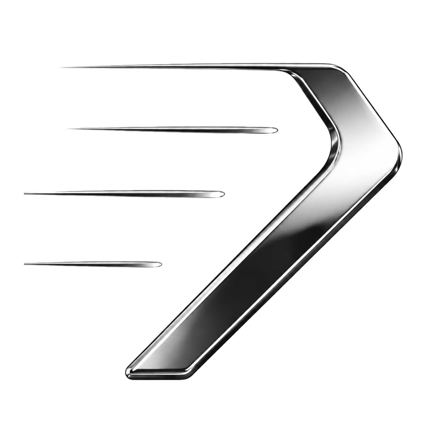 Chrome chrome arrow logo with motion lines on a white background