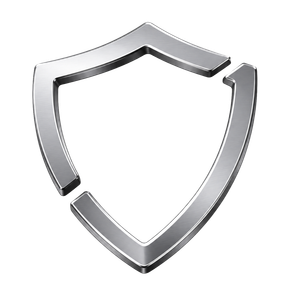 Silver shield icon on a white background