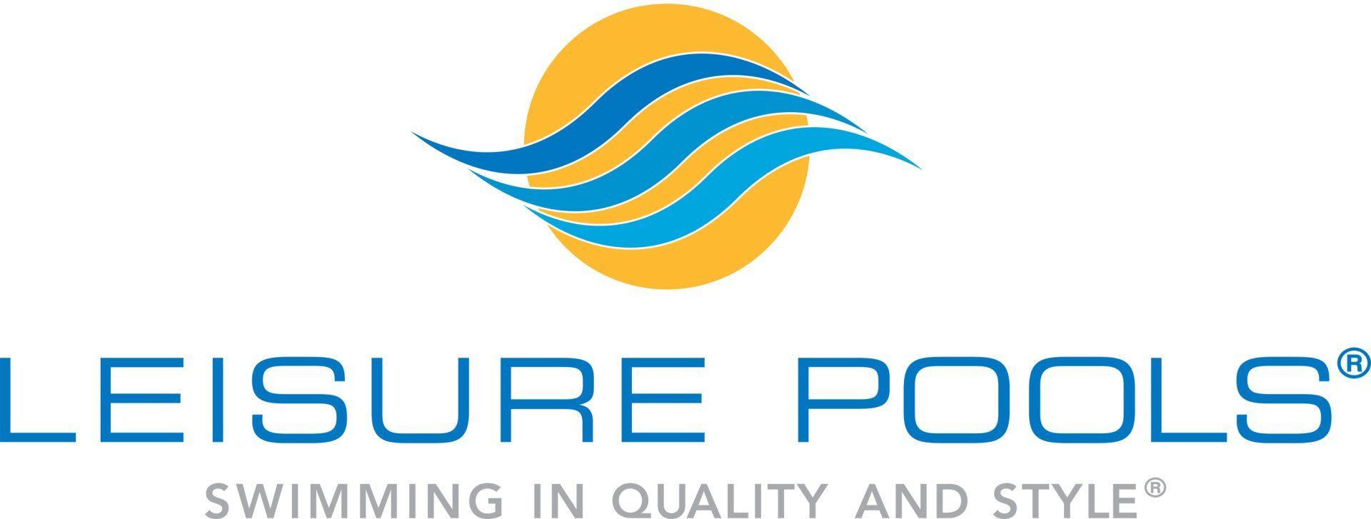 A logo for leisure pools swimming in quality and style