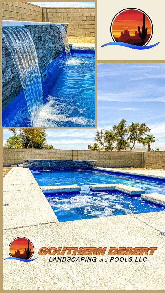 There is a waterfall in the middle of the pool.