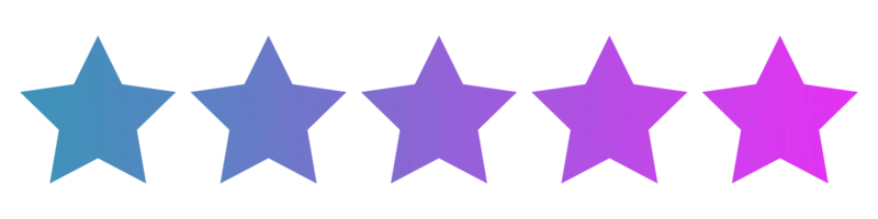 Five gradient stars, blue to purple, representing a rating or ranking.