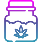 A glass jar with marijuana leaf symbol, gradient purple and blue color.
