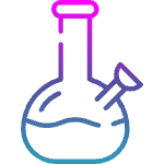 A colorful illustration of a glass bong with water inside. The glass has a round base and a long neck.