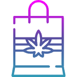 A shopping bag with a cannabis leaf symbol, gradient from blue to purple.