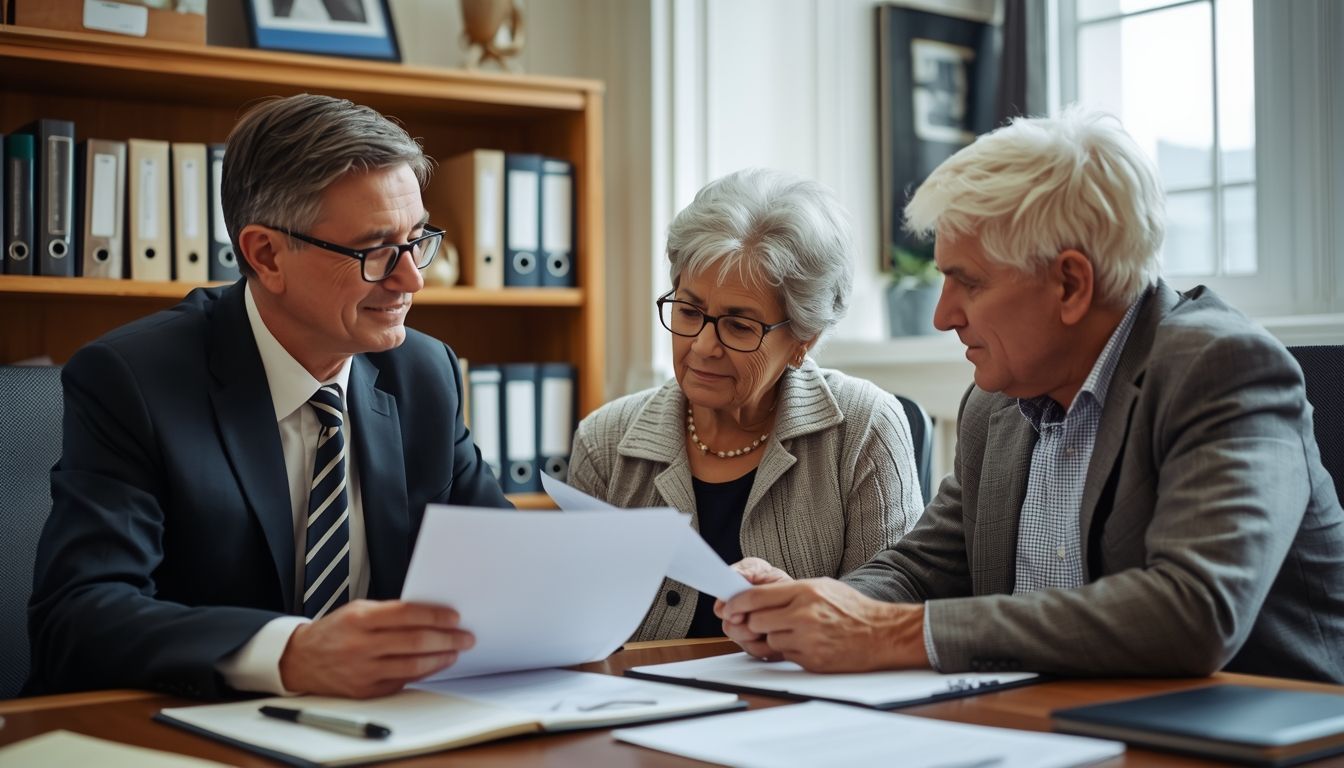 Elder law attorney explaining Medicaid planning and asset protection options to an older couple