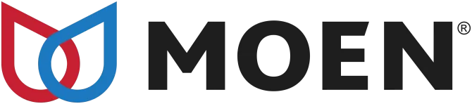 MOEN logo with red and blue water droplet icon and black text