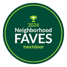 2024 Nextdoor Neighborhood Faves award badge, green circular logo with trophy icon