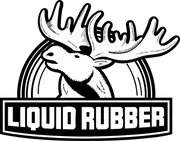 Black-and-white moose logo above the words “LIQUID RUBBER” in bold block letters