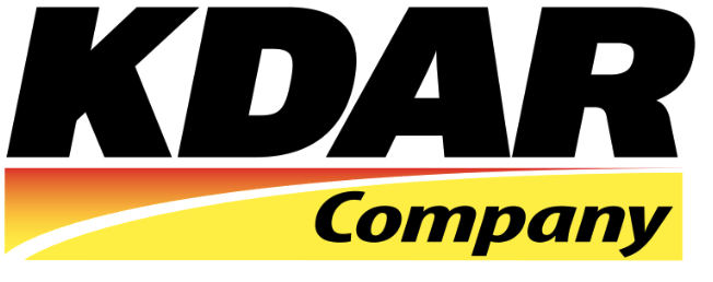 Logo for KDAR Company, with black bold text above a yellow and orange design, and the word "Company" below.