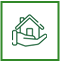 A hand is holding a house in a green frame.
