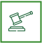 A line drawing of a judge 's gavel on a stand.