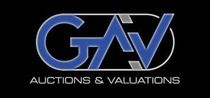 A logo for gav global auctions and valuations on a black background