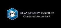 The almadany group chartered accountant logo is on a black background.