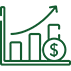 A graph with an arrow pointing up and a dollar sign on it.