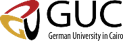 The logo for german university in cairo is shown on a white background.