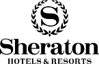 The logo for sheraton hotels and resorts is black and white.