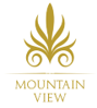 The logo for mountain view is a gold leaf with swirls.