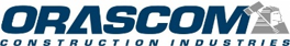 A blue and white logo for orascom construction industries