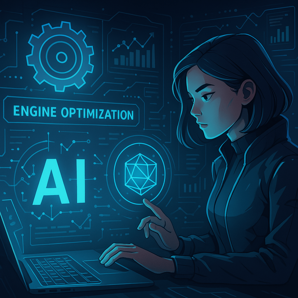 A pixel art illustration of a woman using a laptop computer.