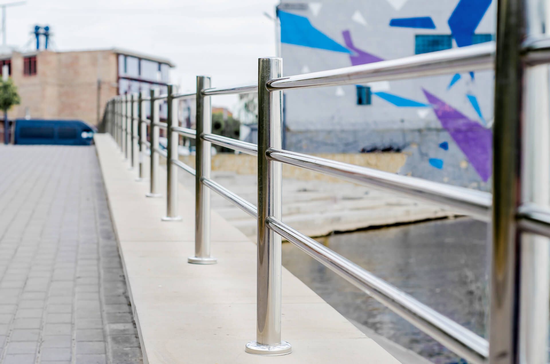 Stainless Steel Railing on A Sidewalk