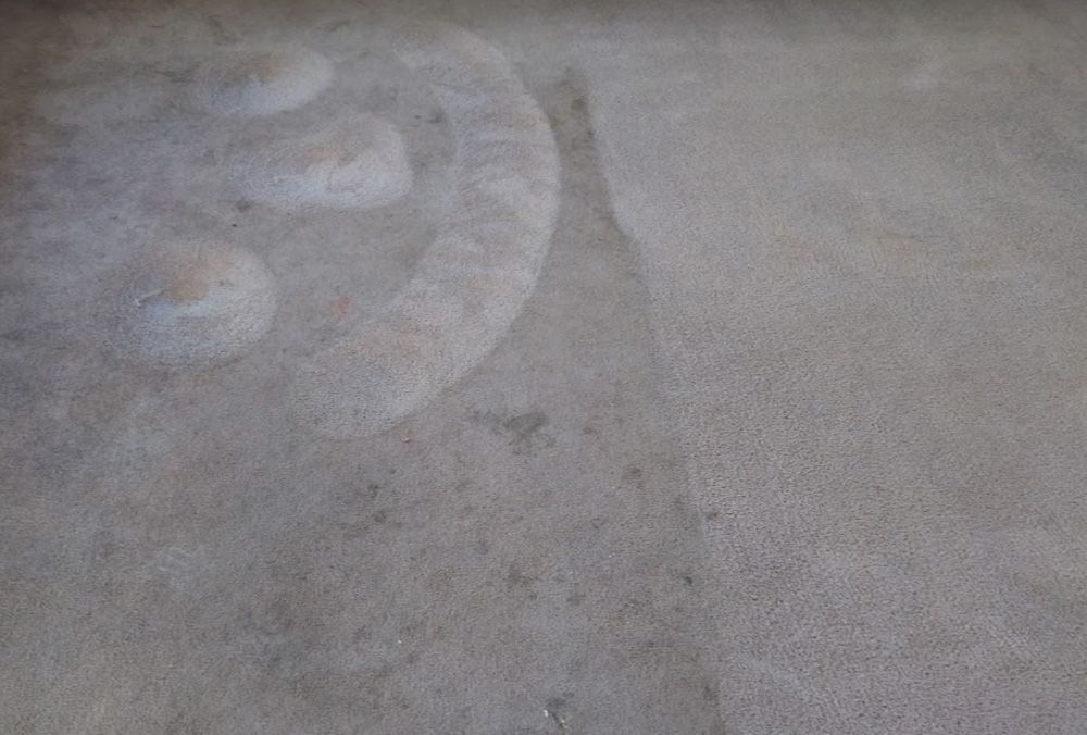 Weathered gray concrete with faint circular white marks and a curved streak.