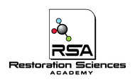 RSA Restoration Sciences Academy logo with stylized molecule and black text on white background