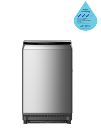 A stainless steel washing machine with a water drop on it.