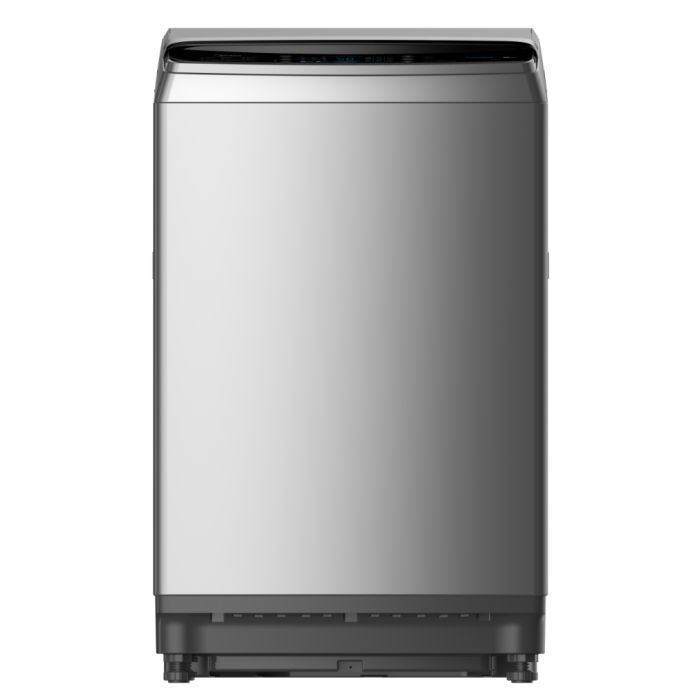 A stainless steel washing machine on a white background.