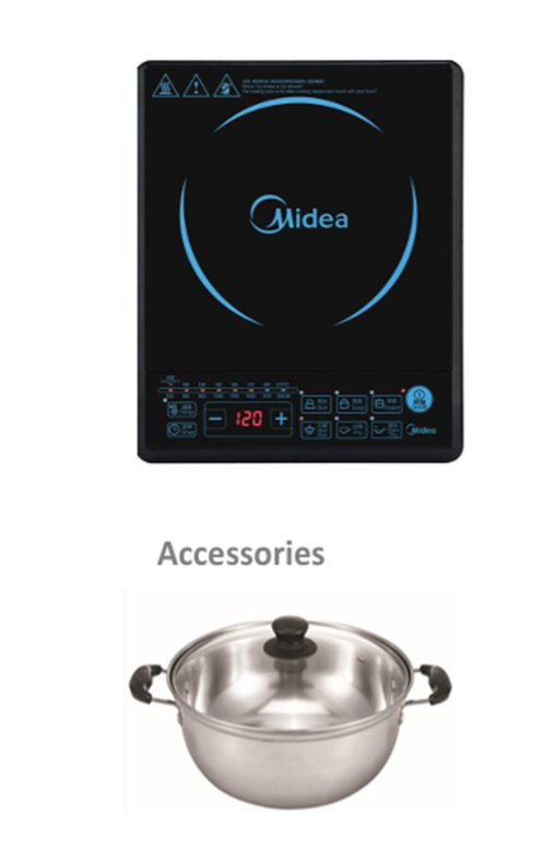 A picture of a midea induction cooker and a pot.