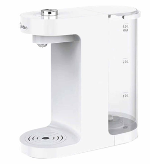A white coffee maker with a clear container on a white background.
