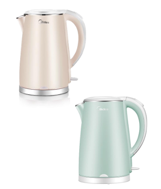 Two electric kettles are sitting next to each other on a white surface.