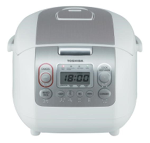 A toshiba rice cooker shows the time as 18:00