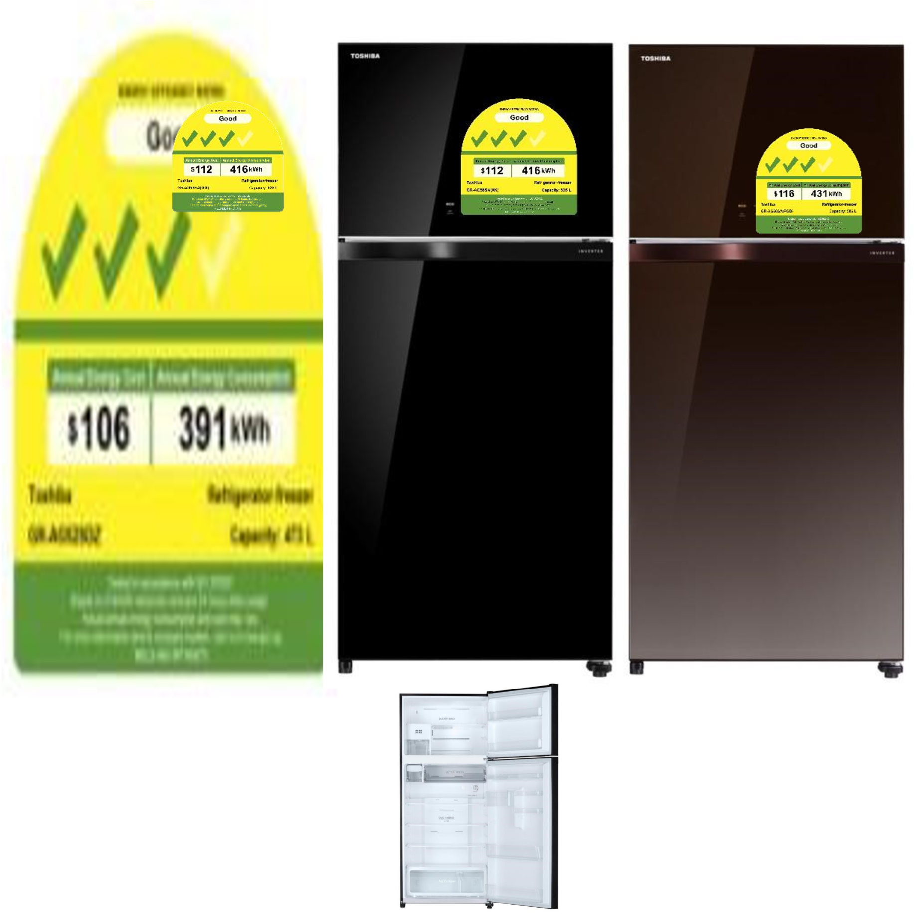 A picture of a refrigerator with a label on it.