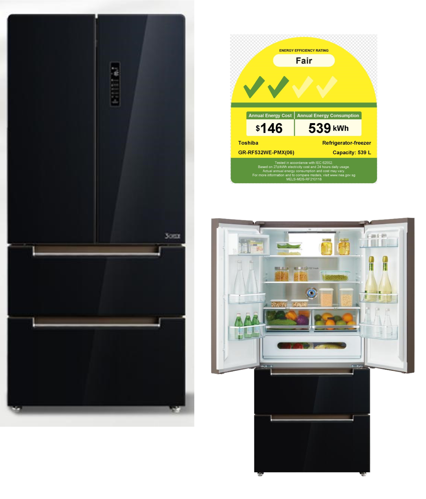 A picture of a refrigerator with the door open