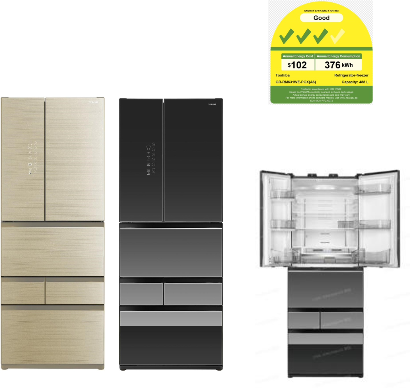 A refrigerator with a sticker on it that says ' energy efficiency '