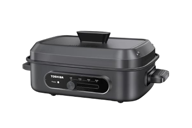 A black pan with a lid on a white background.