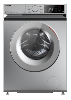 A stainless steel washing machine with the time of 2:58