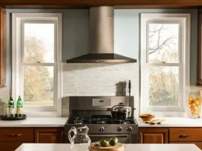 Double hung windows in a kitchen