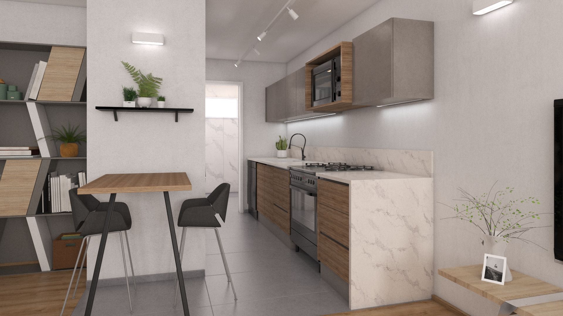 A kitchen with a table and chairs in it