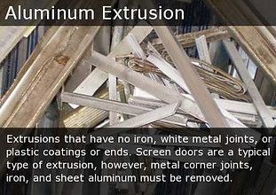 Pile of mixed aluminum extrusion scrap with attached nonmetal parts and coatings removed.