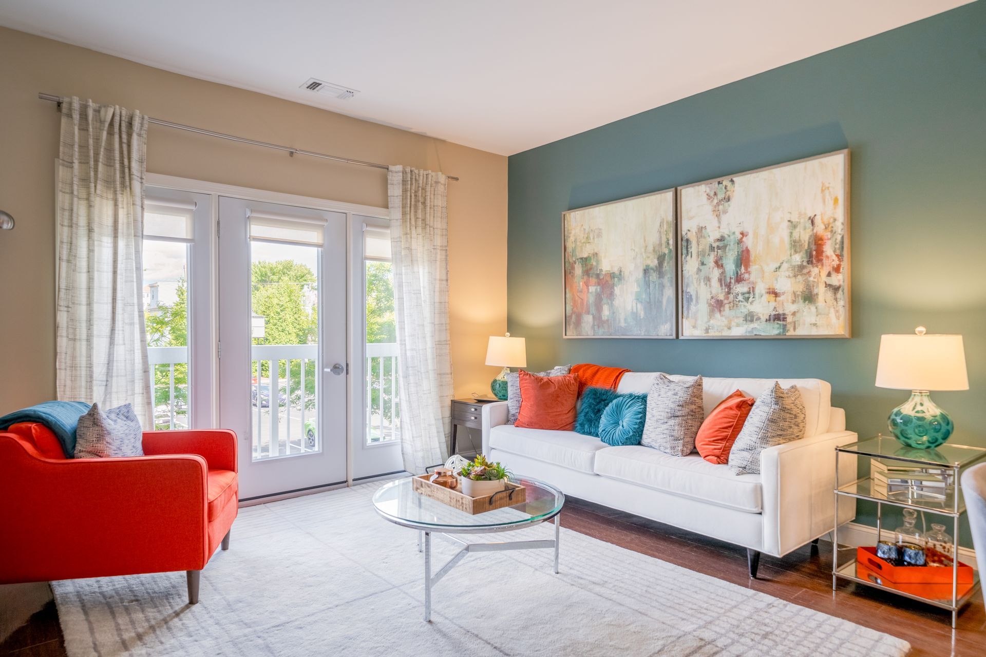 Living room with balcony at Wellington Parkside.