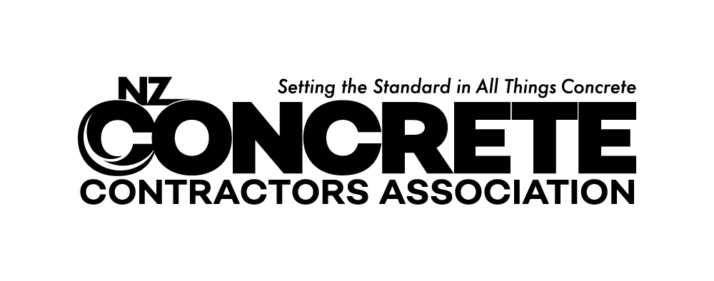 Logo of NZ Concrete Contractors Association. Black text: 