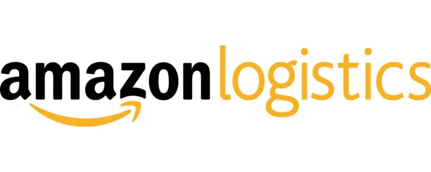 The amazon logistics logo is yellow and black with a yellow arrow.