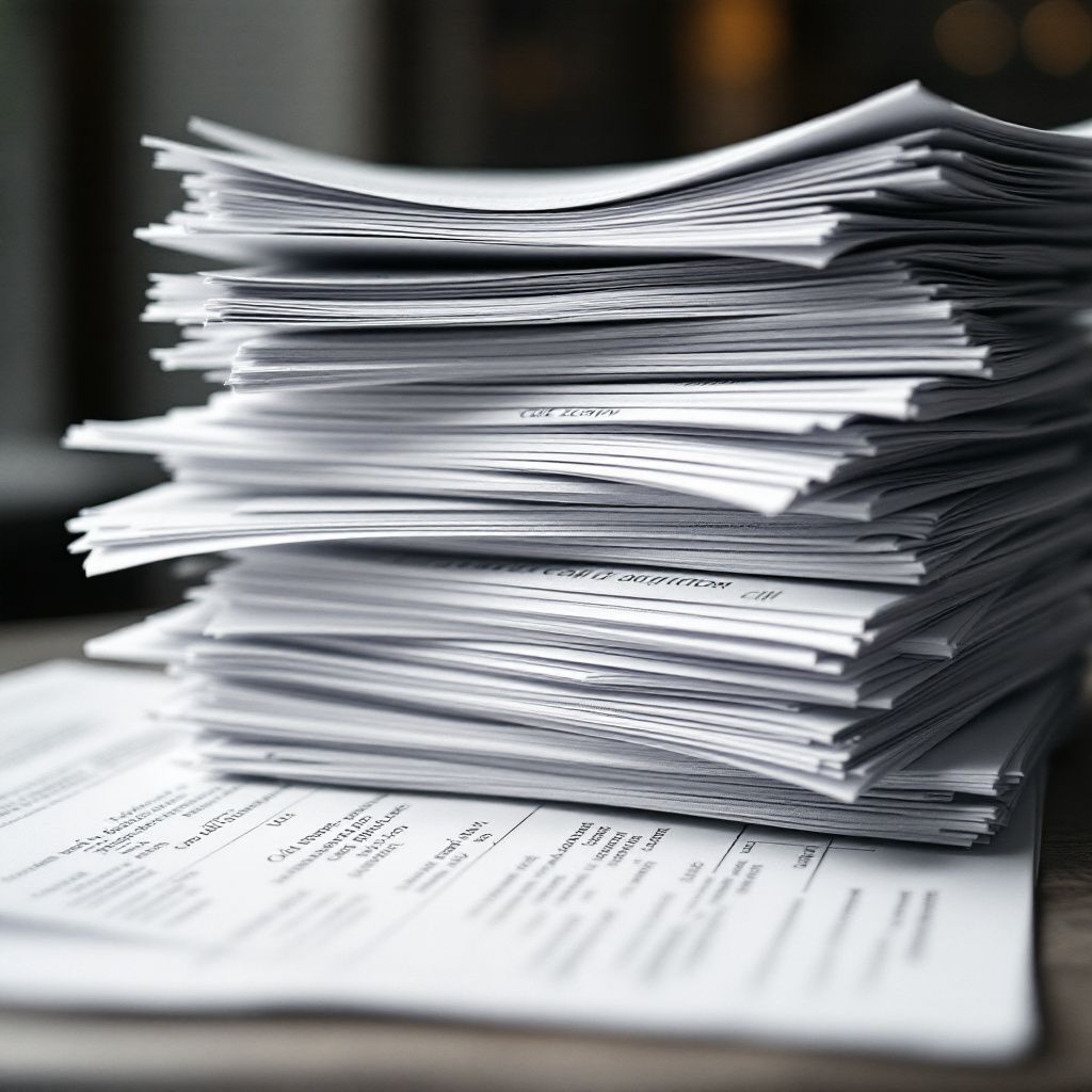 A stack of papers is sitting on a table.
